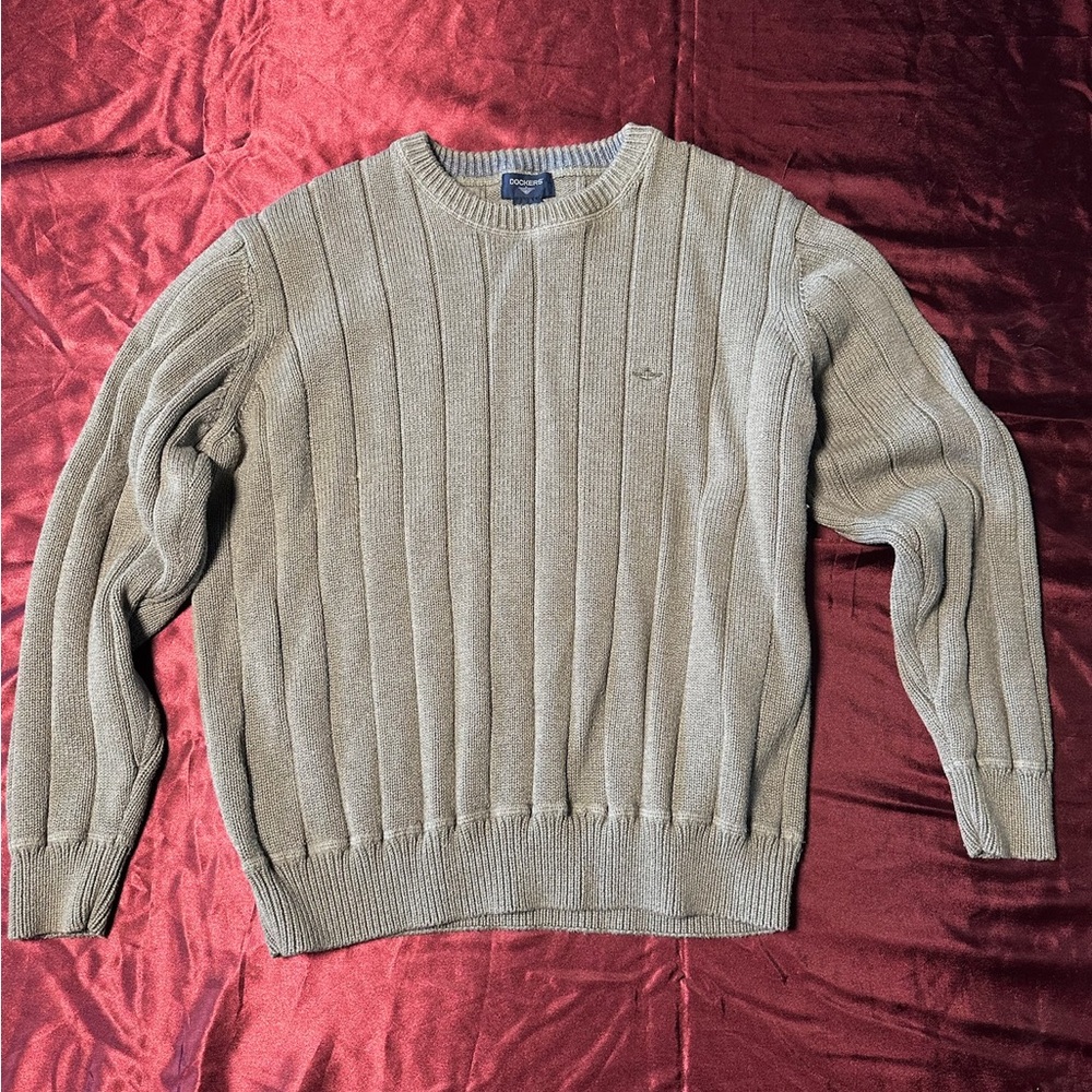 Dockers Ribbed Knit Cotton Sweater Crewneck Olive Large